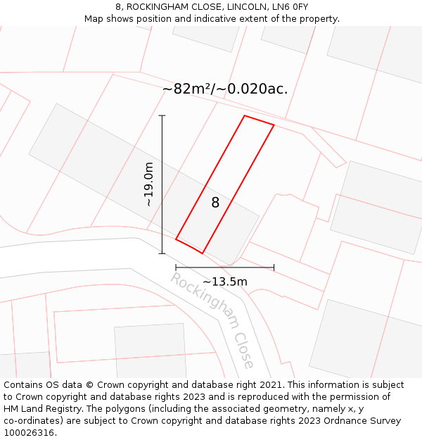 8, ROCKINGHAM CLOSE, LINCOLN, LN6 0FY: Plot and title map