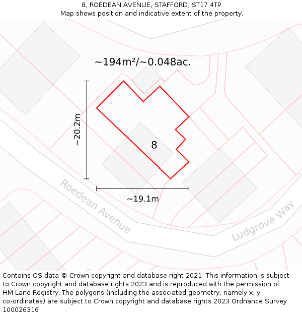 8, ROEDEAN AVENUE, STAFFORD, ST17 4TP: Plot and title map