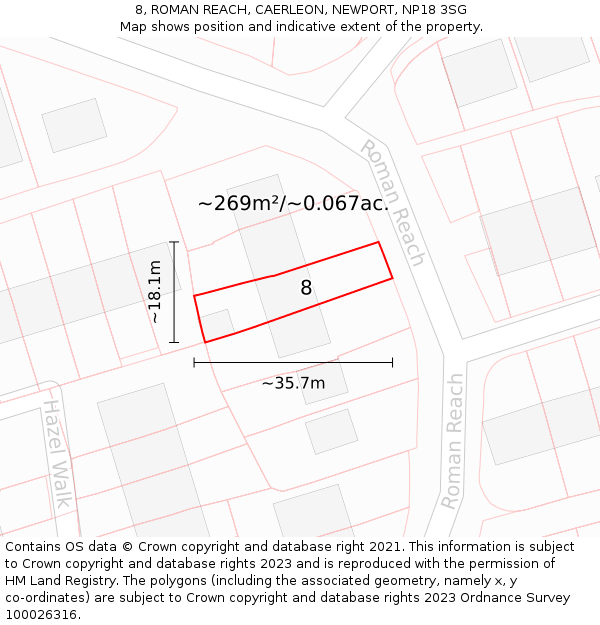 8, ROMAN REACH, CAERLEON, NEWPORT, NP18 3SG: Plot and title map