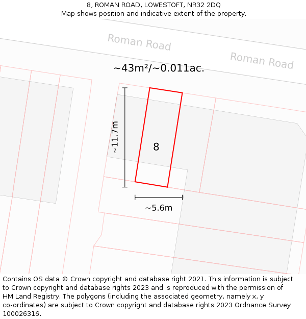 8, ROMAN ROAD, LOWESTOFT, NR32 2DQ: Plot and title map
