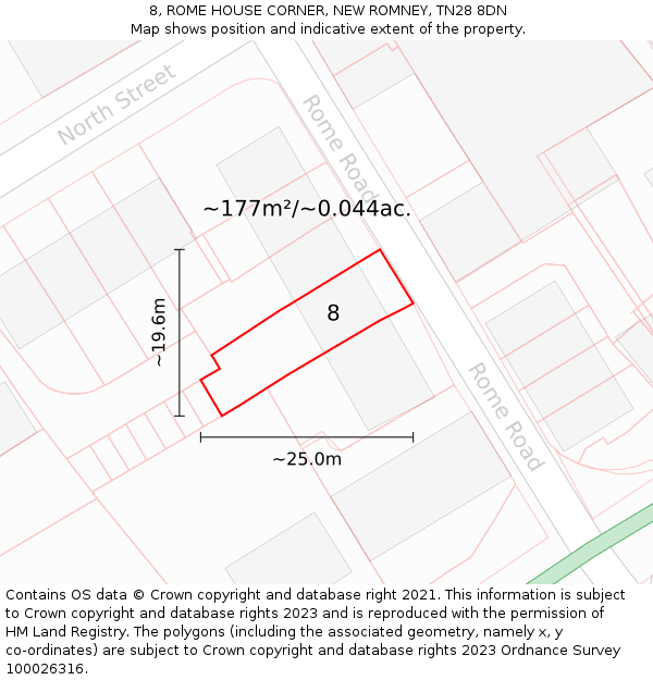 8, ROME HOUSE CORNER, NEW ROMNEY, TN28 8DN: Plot and title map