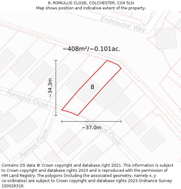 8, ROMULUS CLOSE, COLCHESTER, CO4 5LN: Plot and title map