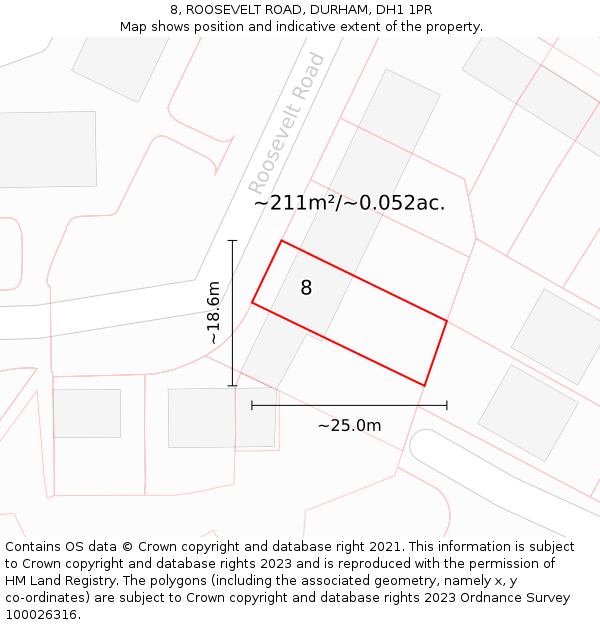 8, ROOSEVELT ROAD, DURHAM, DH1 1PR: Plot and title map