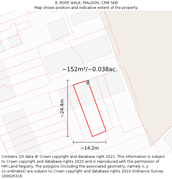 8, ROPE WALK, MALDON, CM9 5EB: Plot and title map
