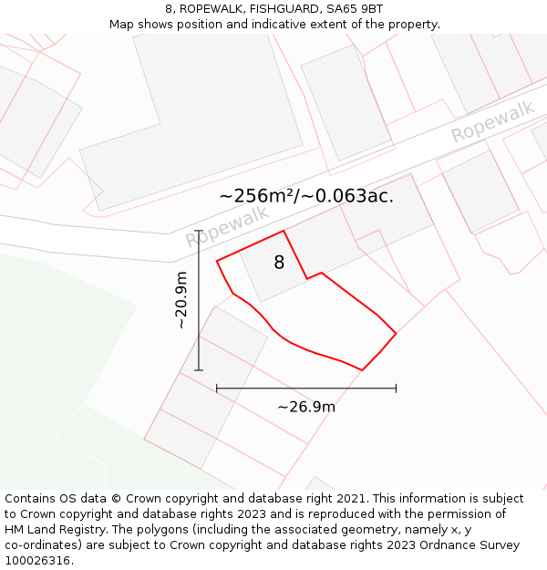 8, ROPEWALK, FISHGUARD, SA65 9BT: Plot and title map