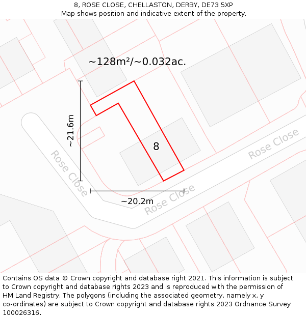 8, ROSE CLOSE, CHELLASTON, DERBY, DE73 5XP: Plot and title map
