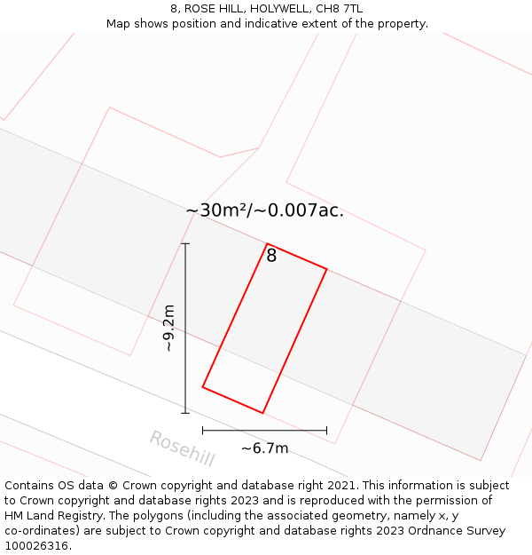8, ROSE HILL, HOLYWELL, CH8 7TL: Plot and title map