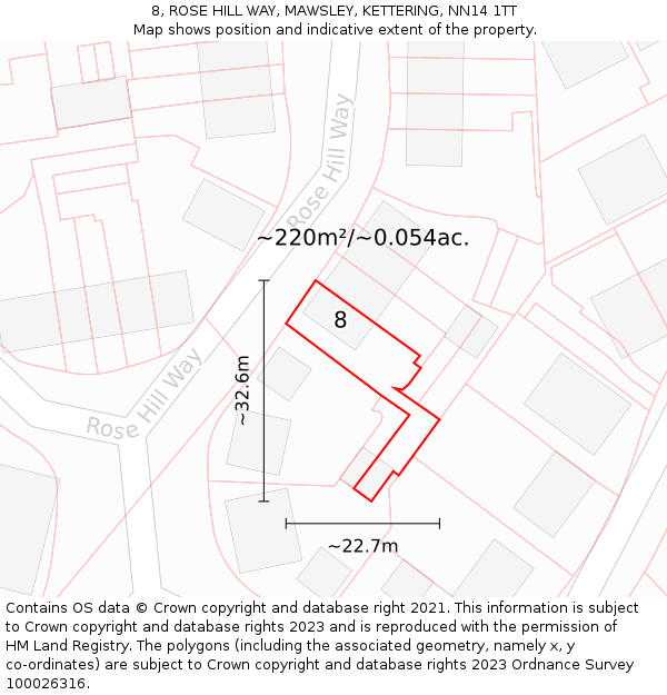 8, ROSE HILL WAY, MAWSLEY, KETTERING, NN14 1TT: Plot and title map