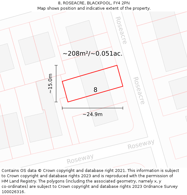 8, ROSEACRE, BLACKPOOL, FY4 2PN: Plot and title map
