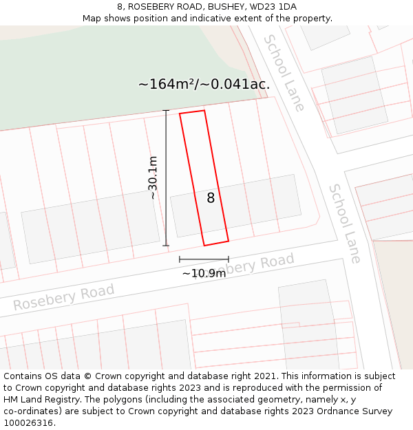 8, ROSEBERY ROAD, BUSHEY, WD23 1DA: Plot and title map