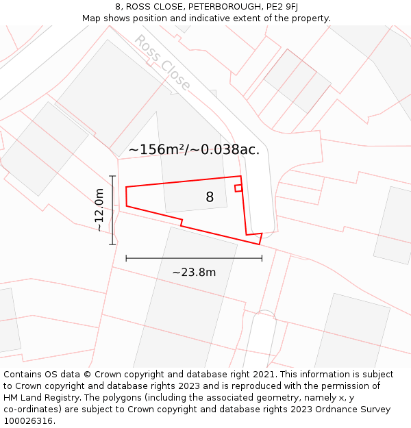 8, ROSS CLOSE, PETERBOROUGH, PE2 9FJ: Plot and title map