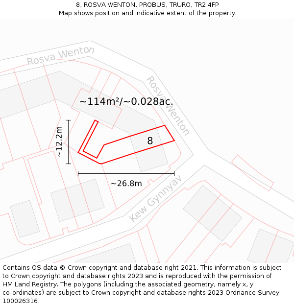 8, ROSVA WENTON, PROBUS, TRURO, TR2 4FP: Plot and title map