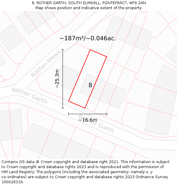 8, ROTHER GARTH, SOUTH ELMSALL, PONTEFRACT, WF9 2AN: Plot and title map