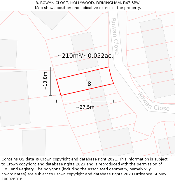8, ROWAN CLOSE, HOLLYWOOD, BIRMINGHAM, B47 5RW: Plot and title map