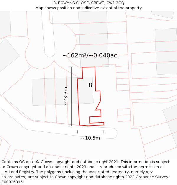 8, ROWANS CLOSE, CREWE, CW1 3GQ: Plot and title map