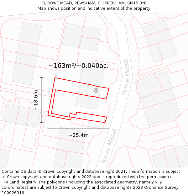 8, ROWE MEAD, PEWSHAM, CHIPPENHAM, SN15 3YP: Plot and title map