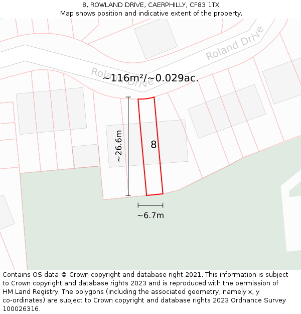 8, ROWLAND DRIVE, CAERPHILLY, CF83 1TX: Plot and title map