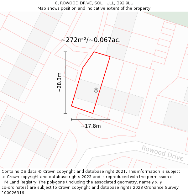 8, ROWOOD DRIVE, SOLIHULL, B92 9LU: Plot and title map