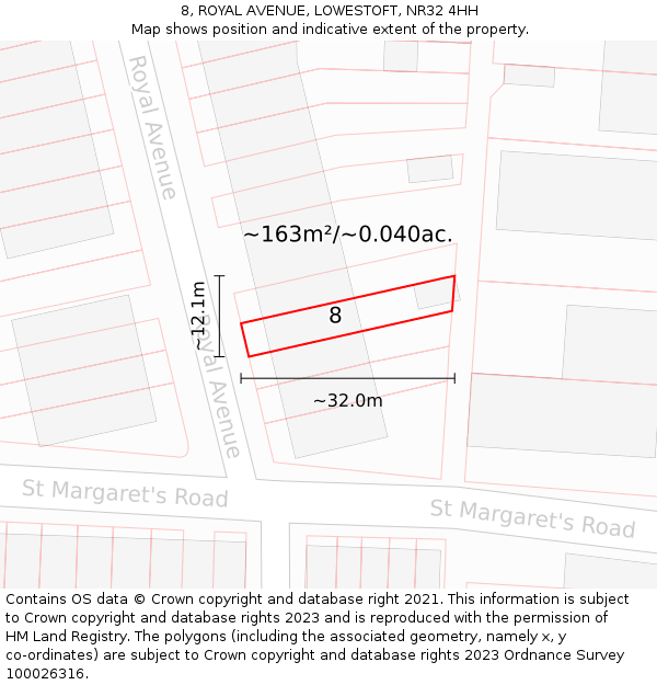 8, ROYAL AVENUE, LOWESTOFT, NR32 4HH: Plot and title map