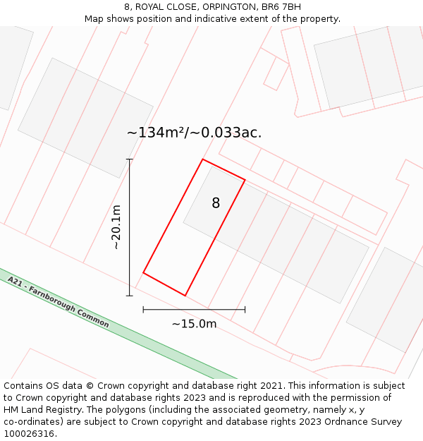 8, ROYAL CLOSE, ORPINGTON, BR6 7BH: Plot and title map