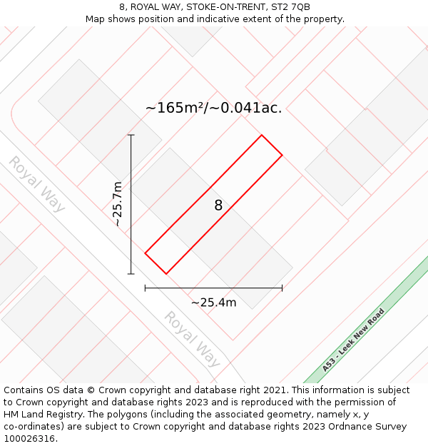 8, ROYAL WAY, STOKE-ON-TRENT, ST2 7QB: Plot and title map