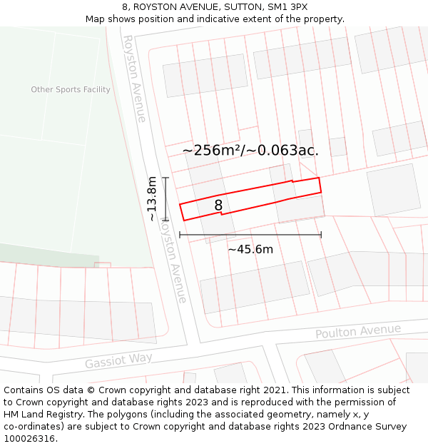 8, ROYSTON AVENUE, SUTTON, SM1 3PX: Plot and title map