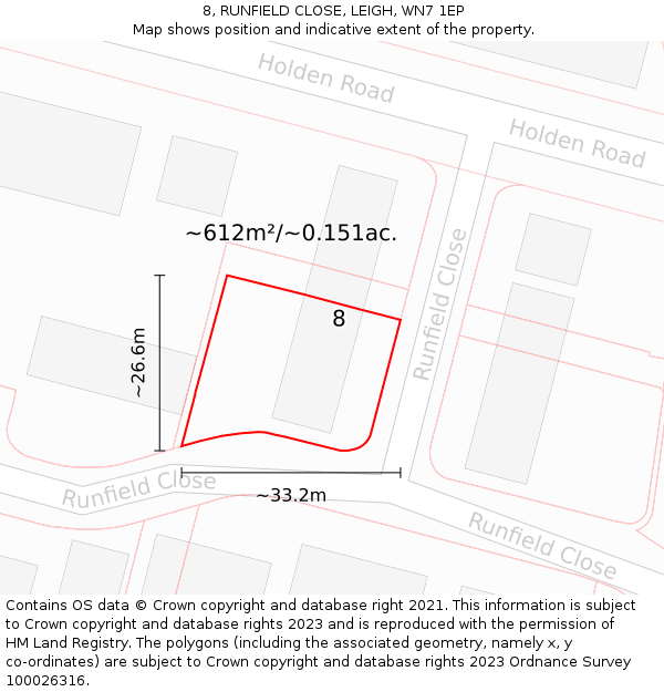 8, RUNFIELD CLOSE, LEIGH, WN7 1EP: Plot and title map