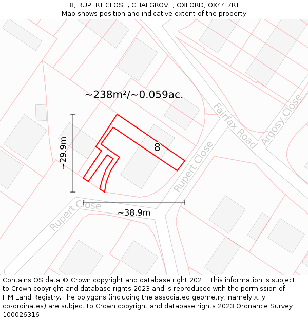 8, RUPERT CLOSE, CHALGROVE, OXFORD, OX44 7RT: Plot and title map