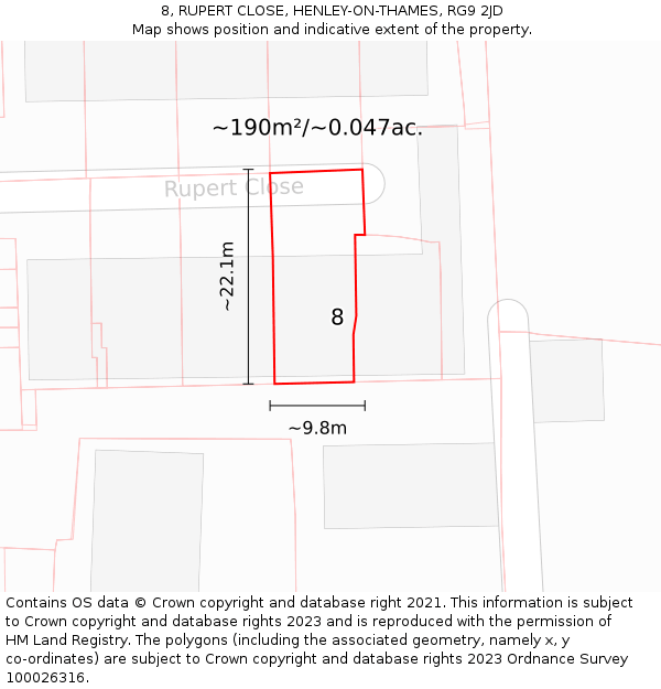 8, RUPERT CLOSE, HENLEY-ON-THAMES, RG9 2JD: Plot and title map