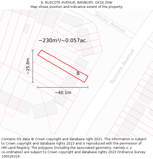 8, RUSCOTE AVENUE, BANBURY, OX16 2NW: Plot and title map