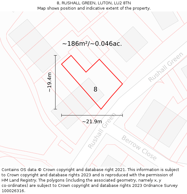 8, RUSHALL GREEN, LUTON, LU2 8TN: Plot and title map