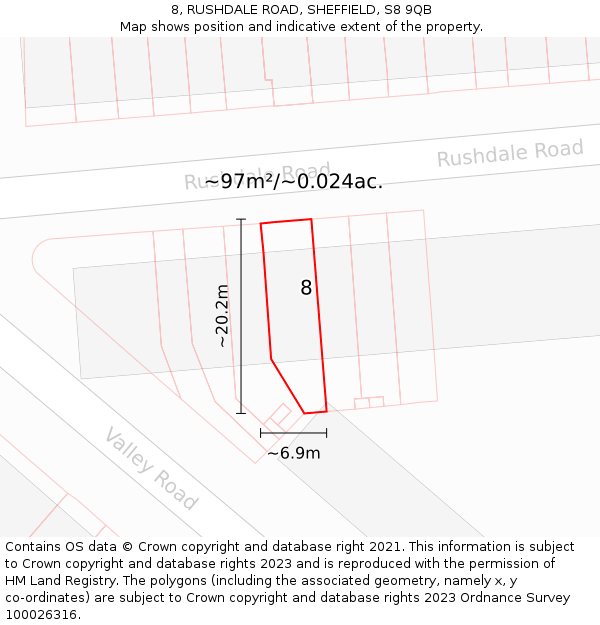 8, RUSHDALE ROAD, SHEFFIELD, S8 9QB: Plot and title map