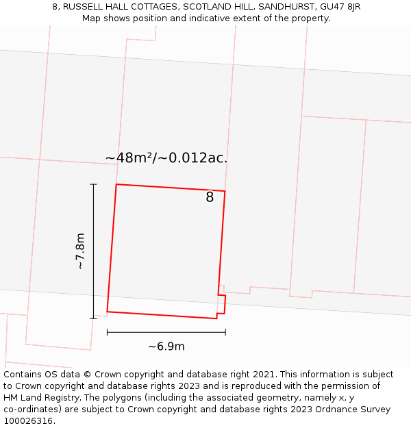 8, RUSSELL HALL COTTAGES, SCOTLAND HILL, SANDHURST, GU47 8JR: Plot and title map