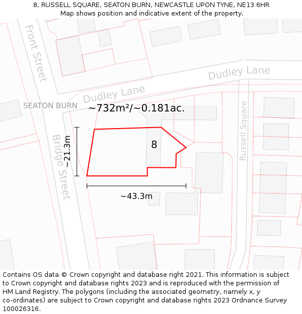 8, RUSSELL SQUARE, SEATON BURN, NEWCASTLE UPON TYNE, NE13 6HR: Plot and title map