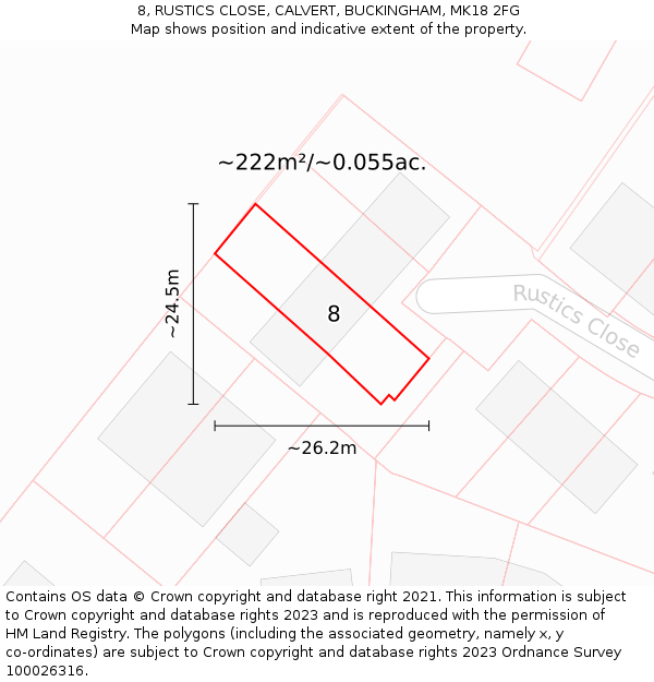 8, RUSTICS CLOSE, CALVERT, BUCKINGHAM, MK18 2FG: Plot and title map