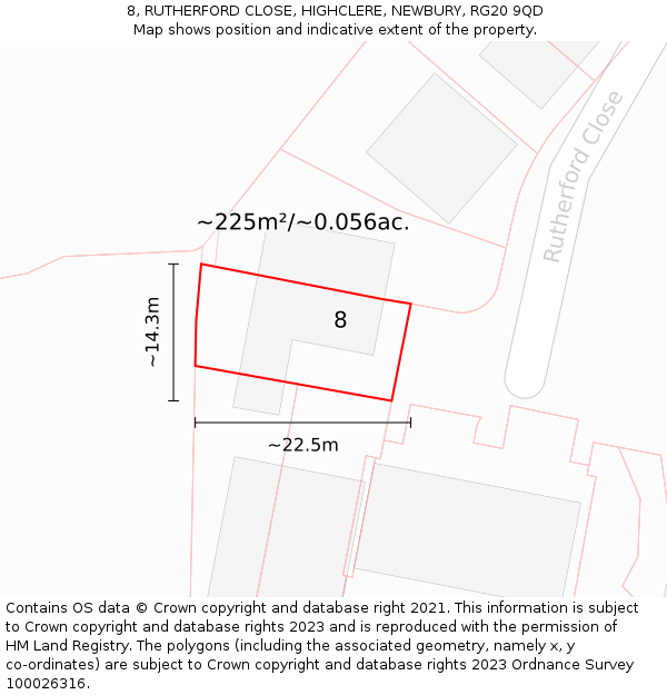 8, RUTHERFORD CLOSE, HIGHCLERE, NEWBURY, RG20 9QD: Plot and title map