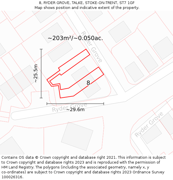 8, RYDER GROVE, TALKE, STOKE-ON-TRENT, ST7 1GF: Plot and title map