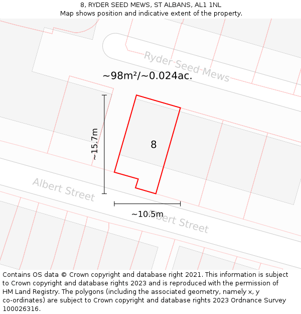 8, RYDER SEED MEWS, ST ALBANS, AL1 1NL: Plot and title map