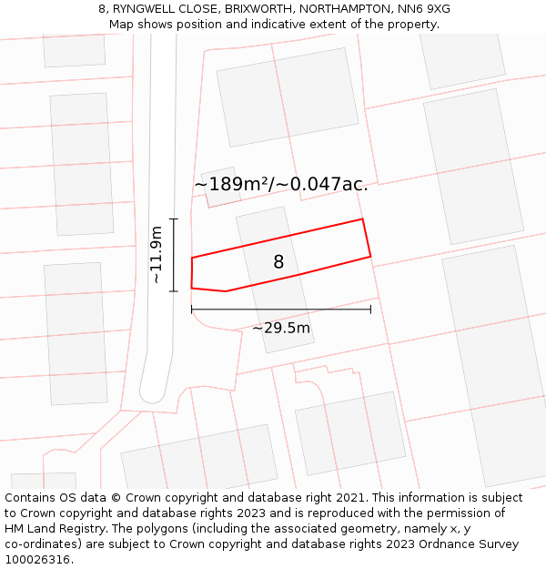 8, RYNGWELL CLOSE, BRIXWORTH, NORTHAMPTON, NN6 9XG: Plot and title map