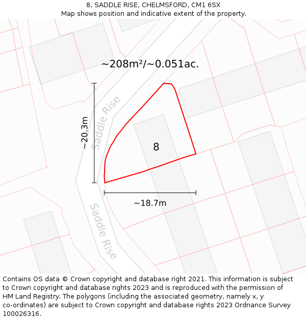 8, SADDLE RISE, CHELMSFORD, CM1 6SX: Plot and title map