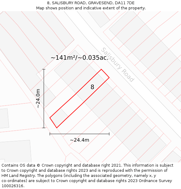 8, SALISBURY ROAD, GRAVESEND, DA11 7DE: Plot and title map