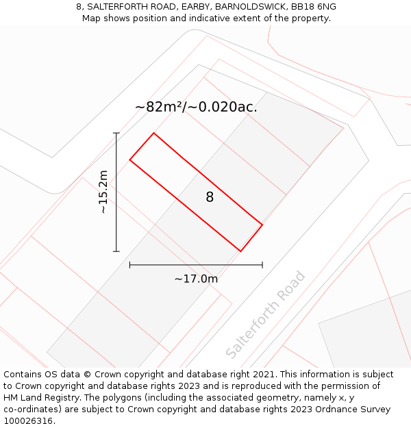 8, SALTERFORTH ROAD, EARBY, BARNOLDSWICK, BB18 6NG: Plot and title map
