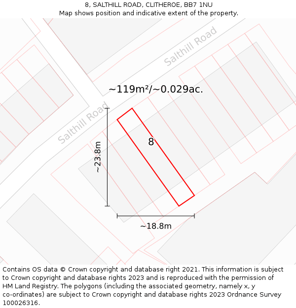 8, SALTHILL ROAD, CLITHEROE, BB7 1NU: Plot and title map