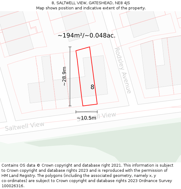 8, SALTWELL VIEW, GATESHEAD, NE8 4JS: Plot and title map