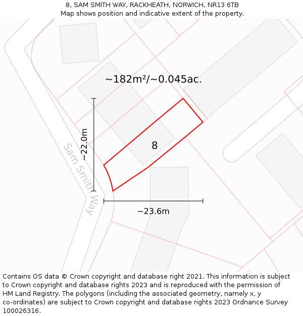 8, SAM SMITH WAY, RACKHEATH, NORWICH, NR13 6TB: Plot and title map