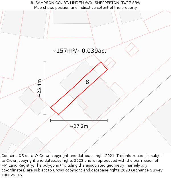 8, SAMPSON COURT, LINDEN WAY, SHEPPERTON, TW17 8BW: Plot and title map