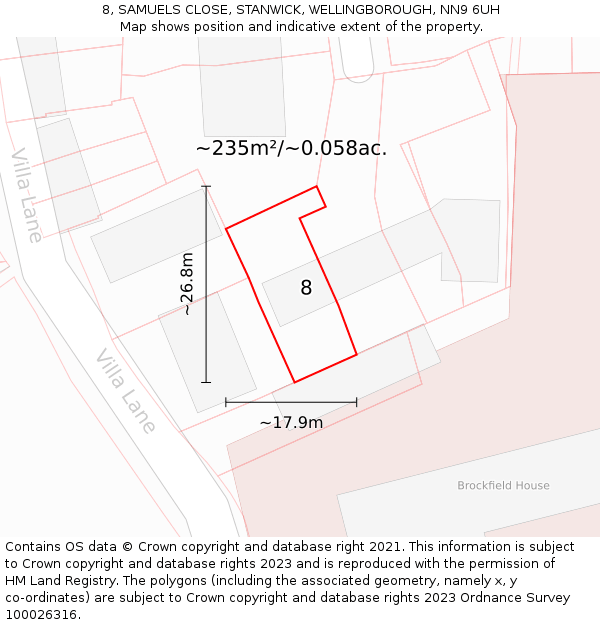 8, SAMUELS CLOSE, STANWICK, WELLINGBOROUGH, NN9 6UH: Plot and title map