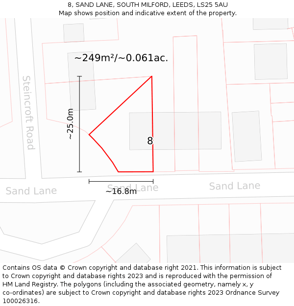 8, SAND LANE, SOUTH MILFORD, LEEDS, LS25 5AU: Plot and title map
