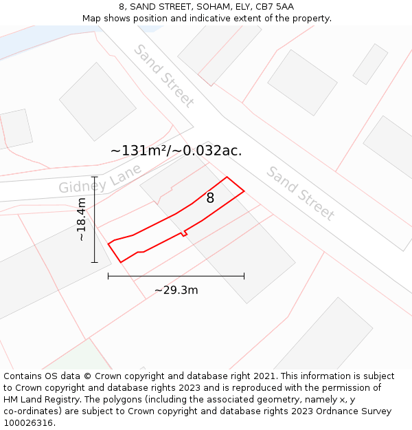 8, SAND STREET, SOHAM, ELY, CB7 5AA: Plot and title map