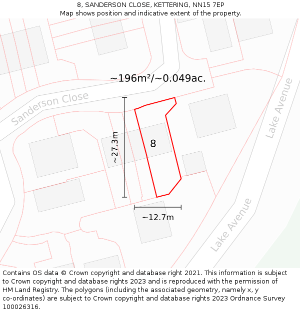 8, SANDERSON CLOSE, KETTERING, NN15 7EP: Plot and title map